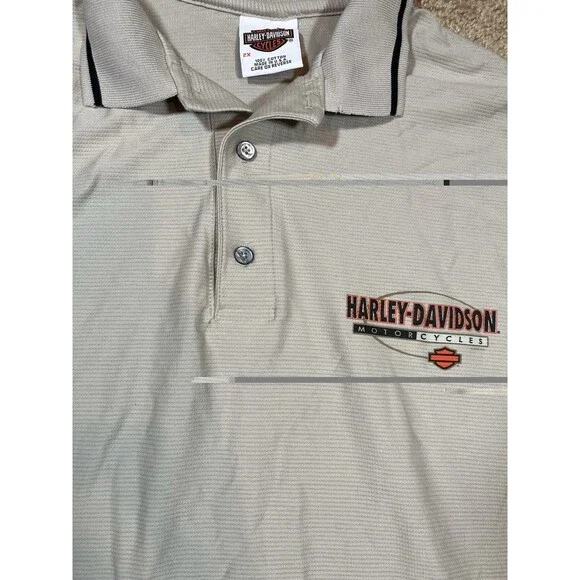 Harley Davidson Beige Short Sleeve Polo Men's Size 2XL - Picture 5 of 6
